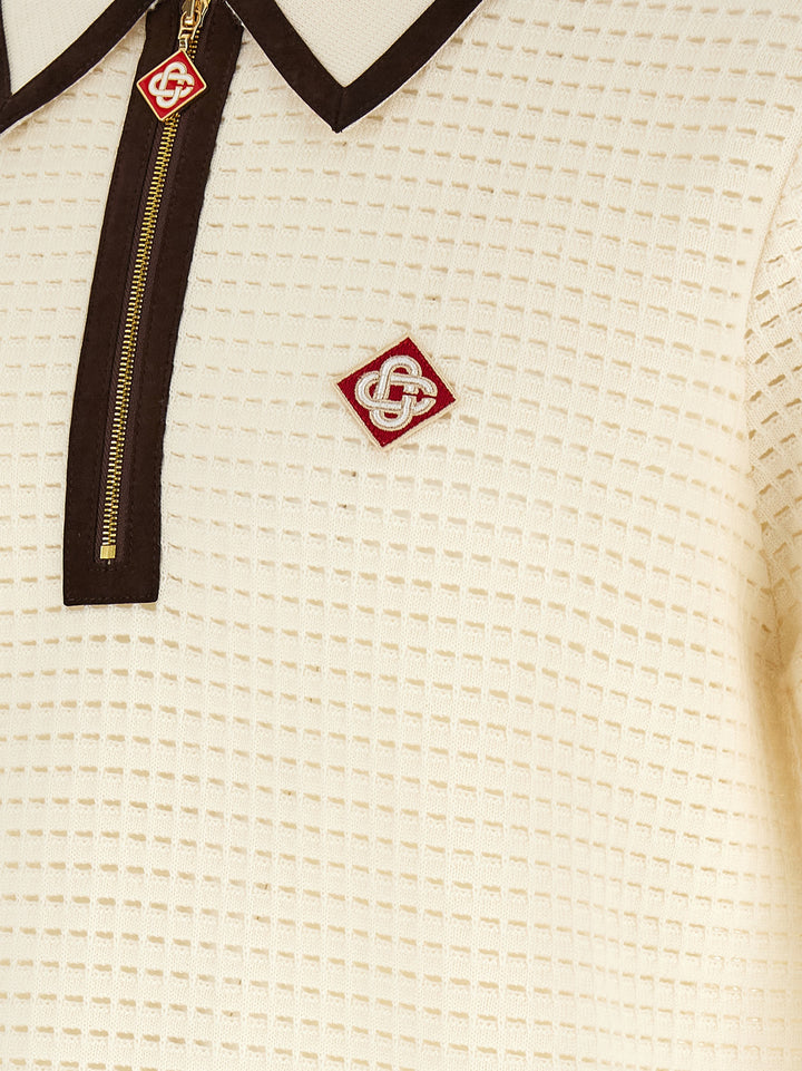 Casablanca Waffle Stitch Polo - Bianco | 2b97bea9f9f916b6bab9d2acf3b710c6b99f5f5d