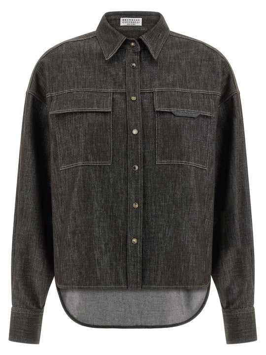 Lamé Denim Shirt Camicie Marrone