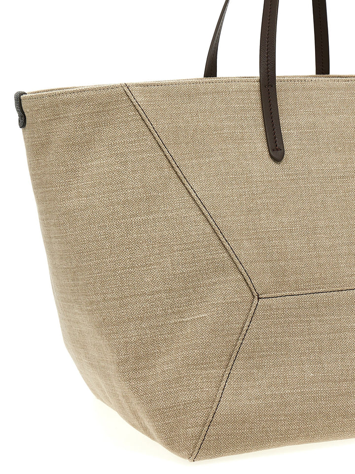 Large Canvas Shopping Bag Tote Beige