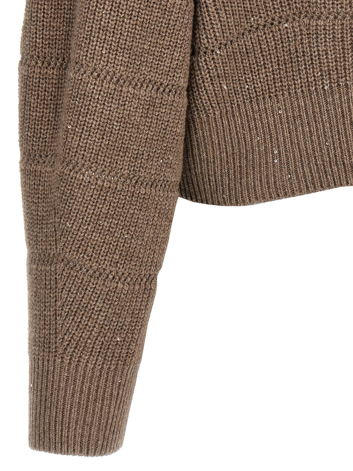 Brunello Cucinelli Rustic Dazzling Net Maglioni - Marrone | d7ed86a66b13ffbe2fd44458bae1d4117f642048