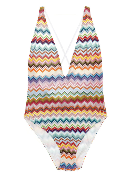 Zigzag One-Piece Swimsuit Beachwear Multicolor