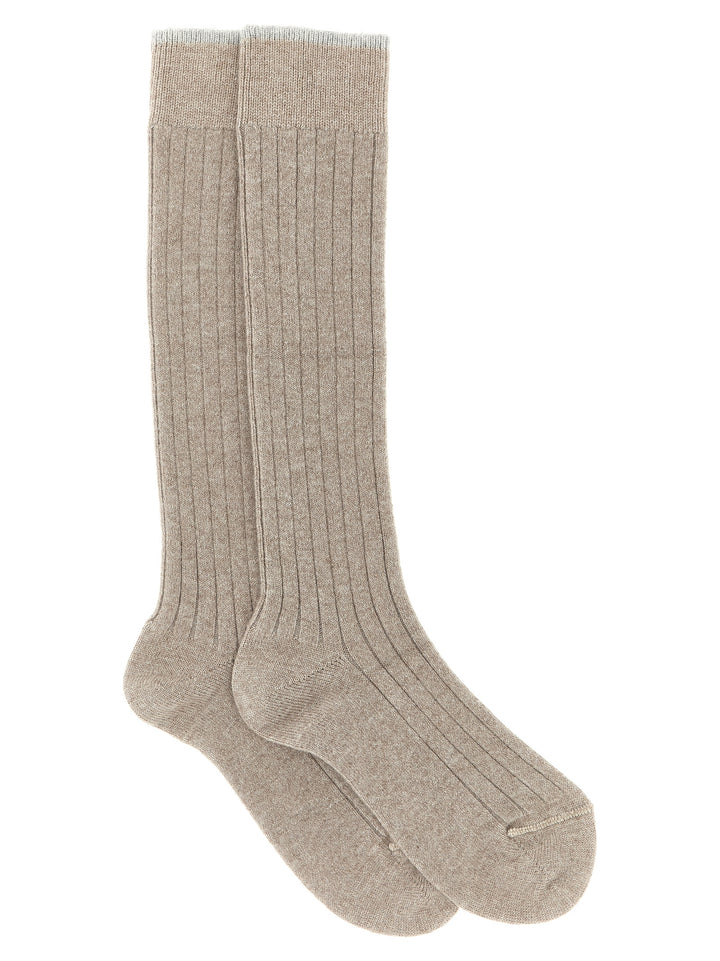 Brunello Cucinelli Ribbed Cashmere Calzini - Beige | abad7e00e876bb01b0d4123da436e883ac29e4b4