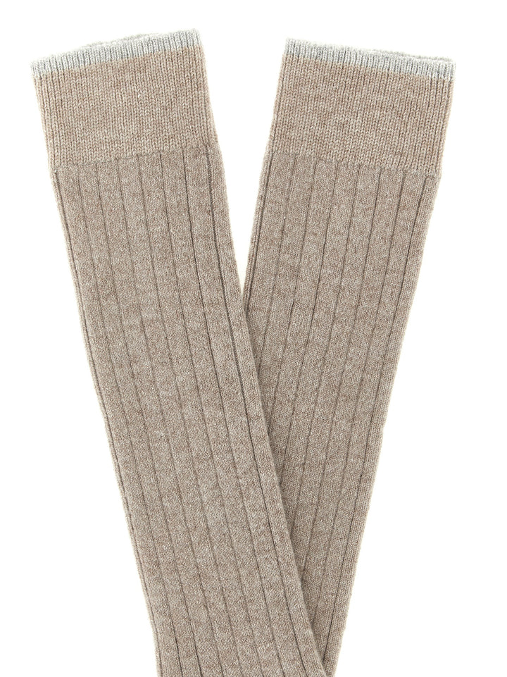 Brunello Cucinelli Ribbed Cashmere Calzini - Beige | 3696b66805c904d30cc9d2f787b01a3d21c99228