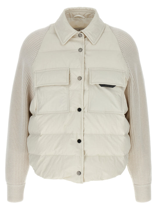 Shiny Flap Detail Puffer Jackets Bianco