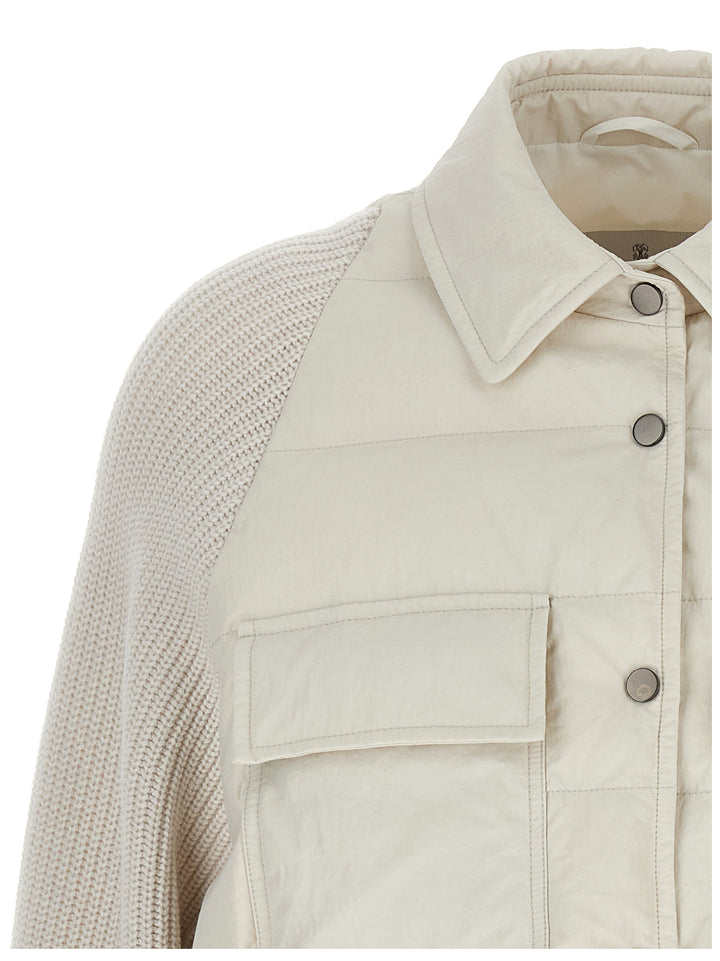 Brunello Cucinelli Shiny Flap Detail Puffer Jackets - Bianco | 65397ac91e263d3f6d6381286c493e49fdfd46b0