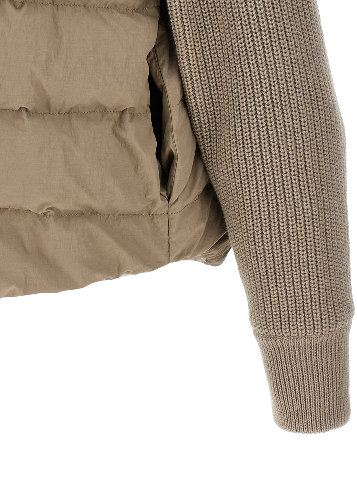 Brunello Cucinelli Shiny Flap Detail Puffer Jackets - Beige | bd2cd0ba7b15ef30a1a10f079b725b69adce0327