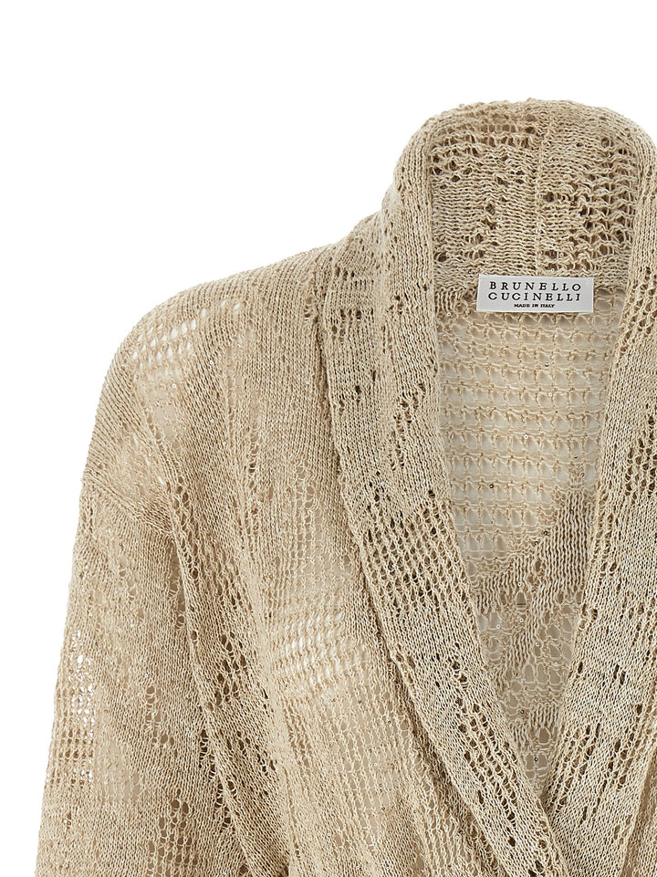 Brunello Cucinelli Crochet Cardigan Maglioni - Beige | f4122830898abf268a9e626297320ceeaf183f18