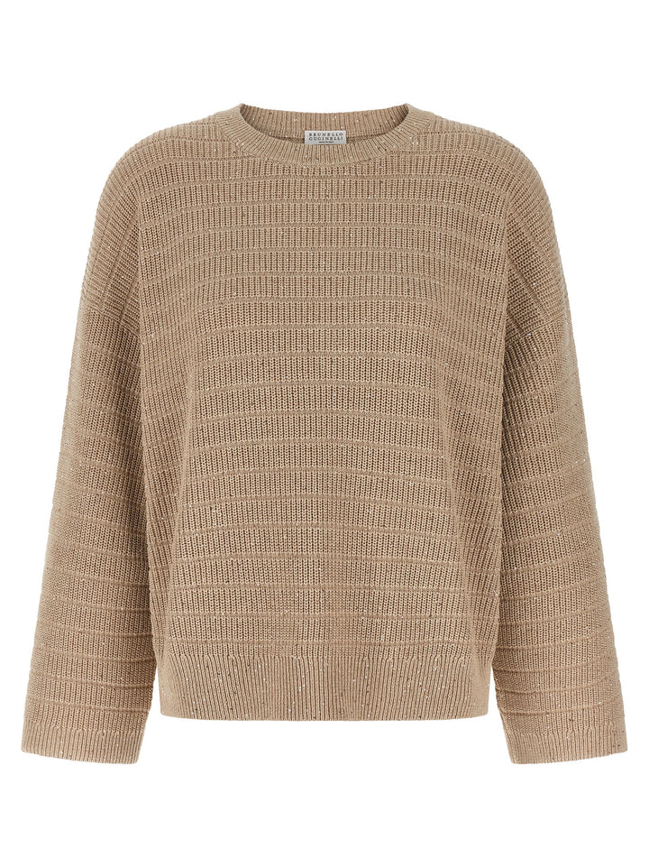Brunello Cucinelli Diamond Cotton Sweater Maglioni - Beige | 0f3ad2197d395e9c4894f5ed2ff3da56bfc2f746