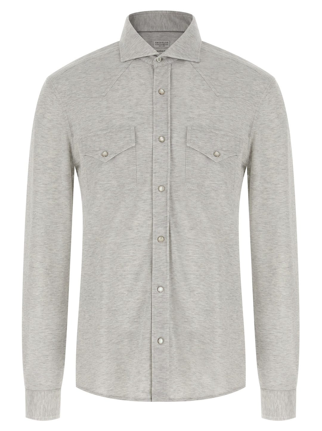 Brunello Cucinelli Piqué Cotton Shirt Camicie - Grigio | 3579b3874e4e8ca1a4a2672471b1efbbc3cf72aa