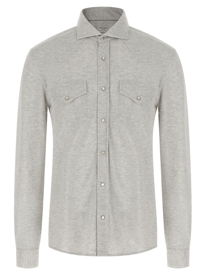 Brunello Cucinelli Piqué Cotton Shirt Camicie - Grigio | 3579b3874e4e8ca1a4a2672471b1efbbc3cf72aa