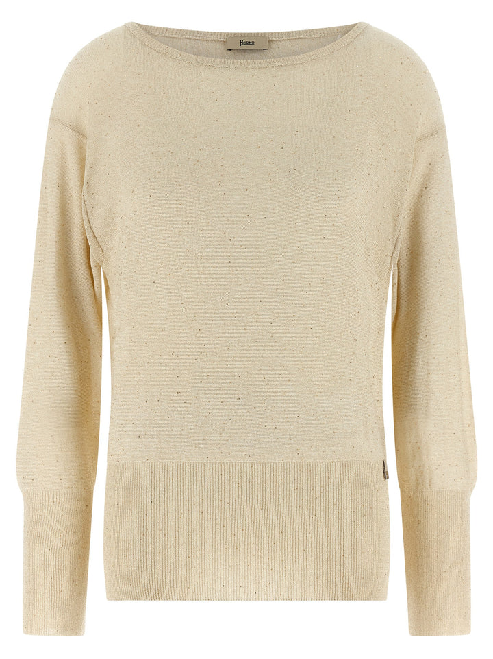 Herno Lamé And Sequin Yarn Sweater Maglioni - Beige | 5e49645f94e737c4dbb8119082e59a6e5ee0ccaf