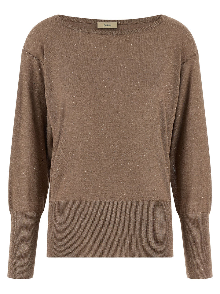 Herno Lamé And Sequin Yarn Sweater Maglioni - Marrone | 2f03e072575474f3df1b4a1e8e509f235944b9d3