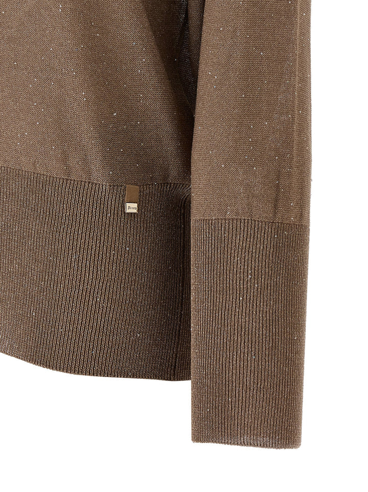 Herno Lamé And Sequin Yarn Sweater Maglioni - Marrone | 8ba7ee03a0acc826b08f4c09876f129084efb899