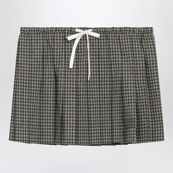 Grey/Sand Checked Pleated Mini Skirt