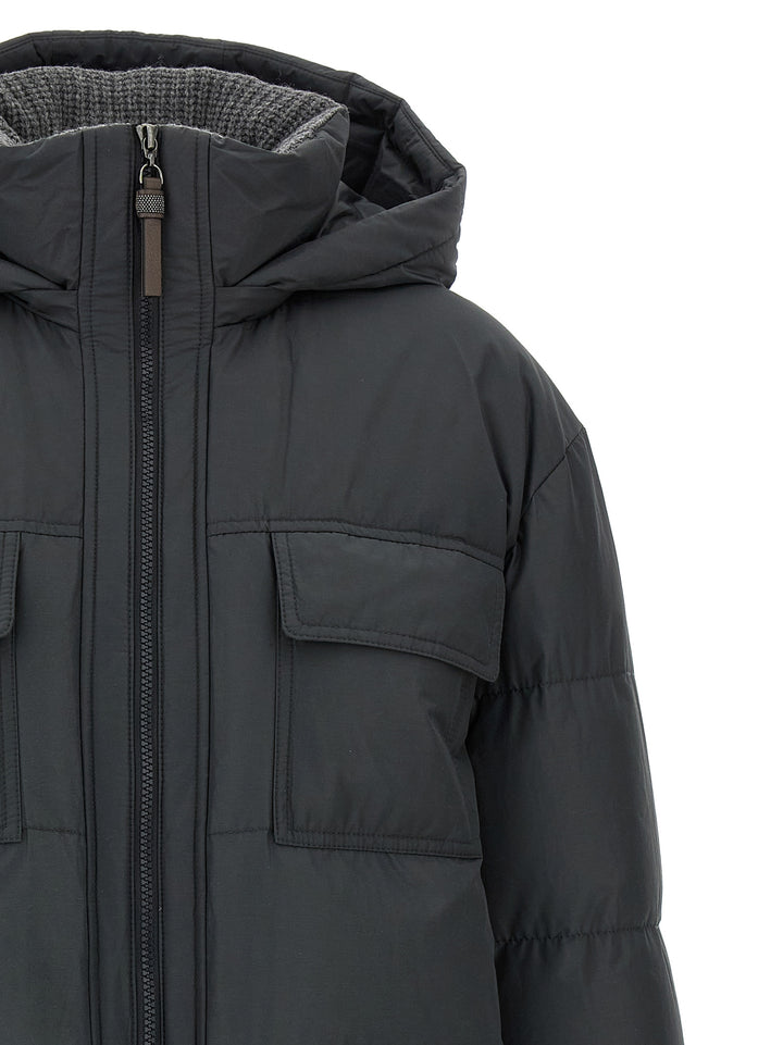 Brunello Cucinelli Knitted Neck Down Jacket Puffer Jackets - Grigio | 2625fcbc726270afc12426b4a4d5d7ccba68ec1a