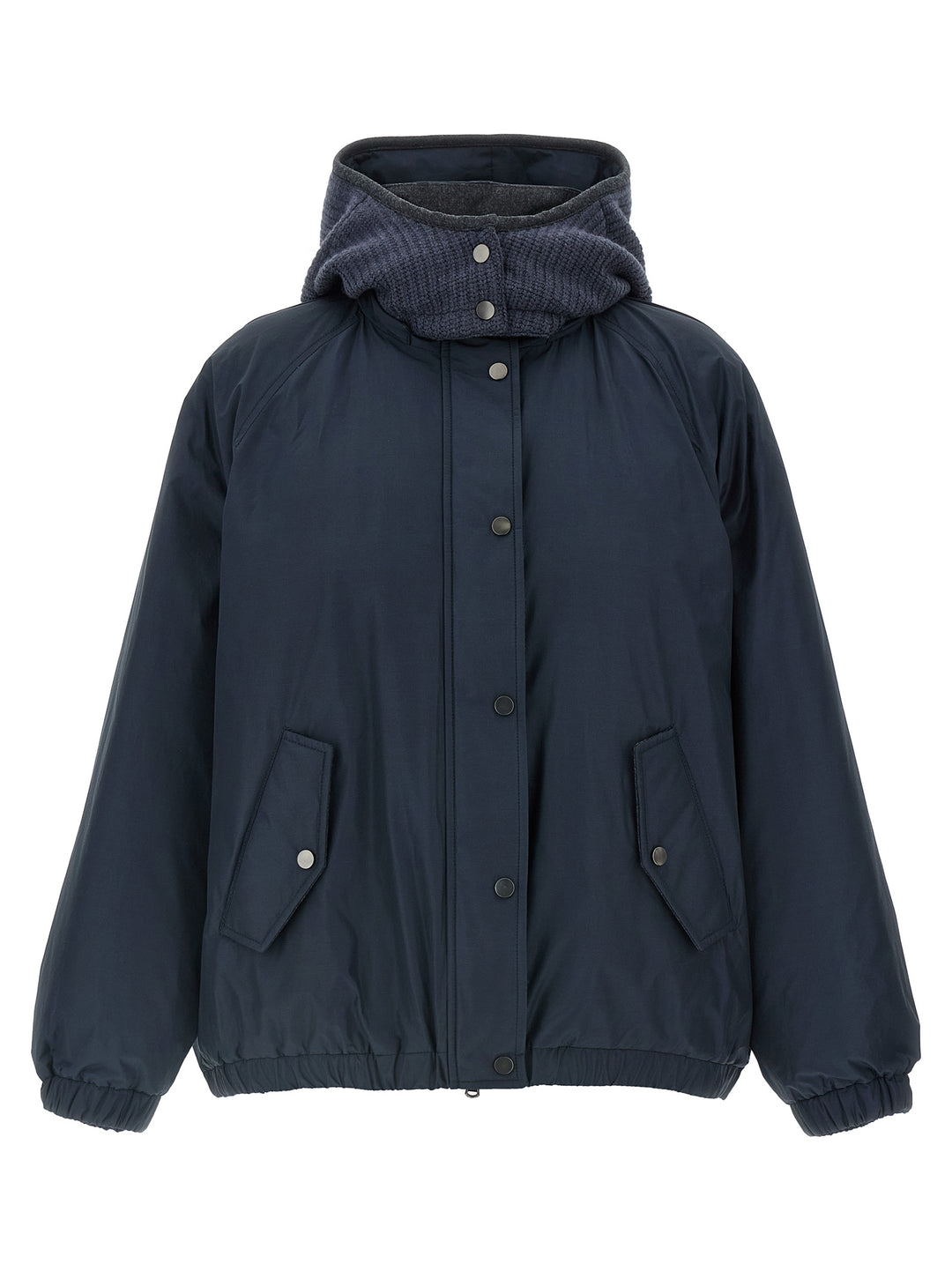 Brunello Cucinelli Knitted Hooded Down Jacket Puffer Jackets - Blu | 922c826b4614f4a8d7b719225a741a56367a797a
