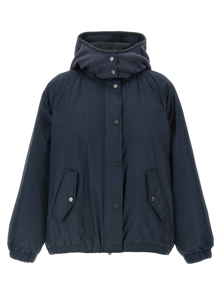 Brunello Cucinelli Knitted Hooded Down Jacket Puffer Jackets - Blu | 922c826b4614f4a8d7b719225a741a56367a797a