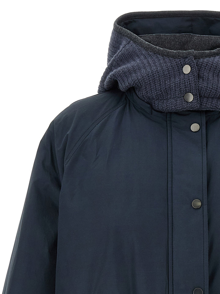 Brunello Cucinelli Knitted Hooded Down Jacket Puffer Jackets - Blu | 19cb25d65ef2b13c31bd4e8d390837f07df416bf