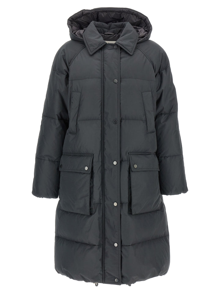 Brunello Cucinelli Shiny Zipper Pull Puffer Jackets - Grigio | b73944de89a67be427a94c2babb3c9ebcd6d95cd