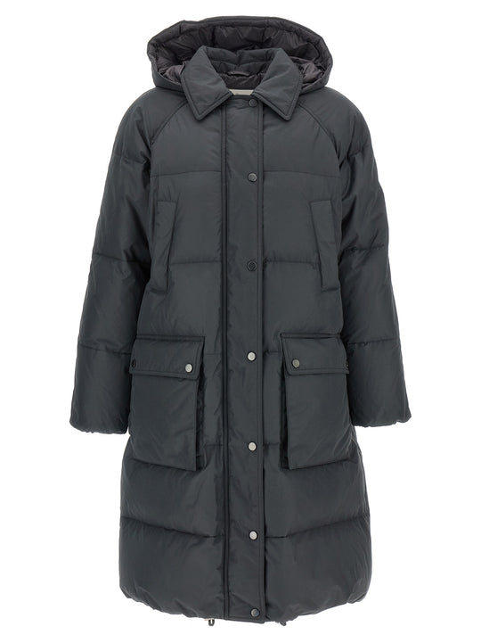 Shiny Zipper Pull Puffer Jackets Grigio