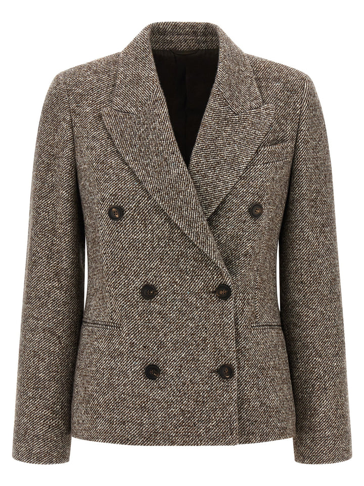 Brunello Cucinelli Double-Breasted Silk Blend Blazer BlazerS - Marrone | 4a1526de8ca00acbca69e2de7ef0cbb1b31c2406