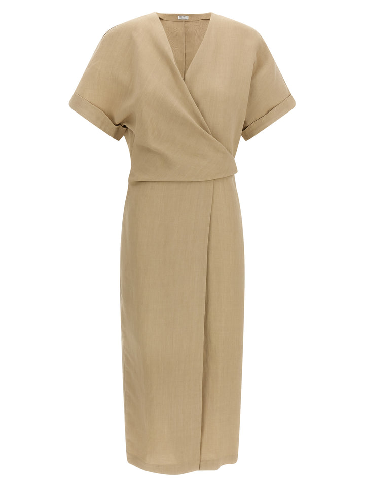 Brunello Cucinelli Wrap Dress Abiti - Beige | 5e54bee9efc25548b355c3bb085ae70105da23f1