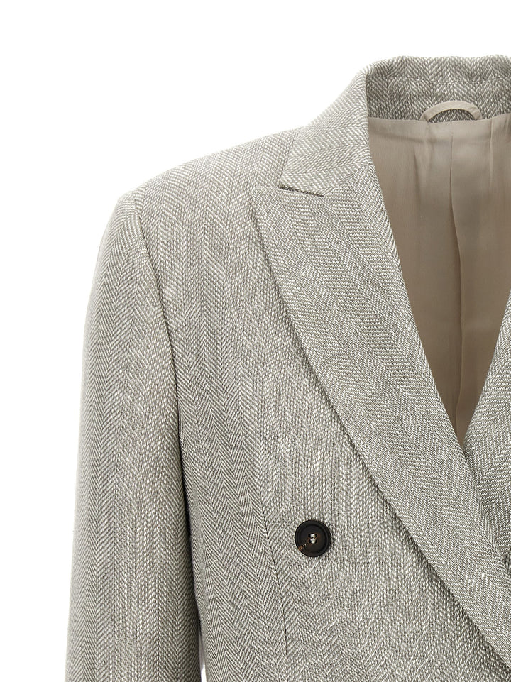 Chevron Linen Double-Breasted Blazer Blazer And Suits Grigio