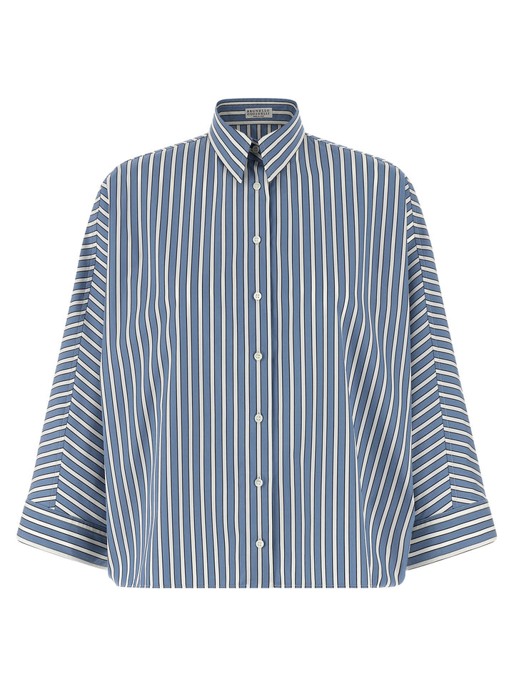 Brunello Cucinelli Monile Striped Shirt Camicie - Celeste | 5cdd7f160f068428cabe6ad684014a15ef54f75e