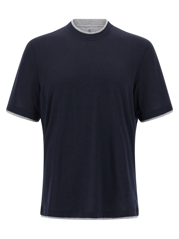 Brunello Cucinelli Double Layer T shirt - Blu | 2324463c2ee68594e4ebb9c1e59edcefc67f8a6a