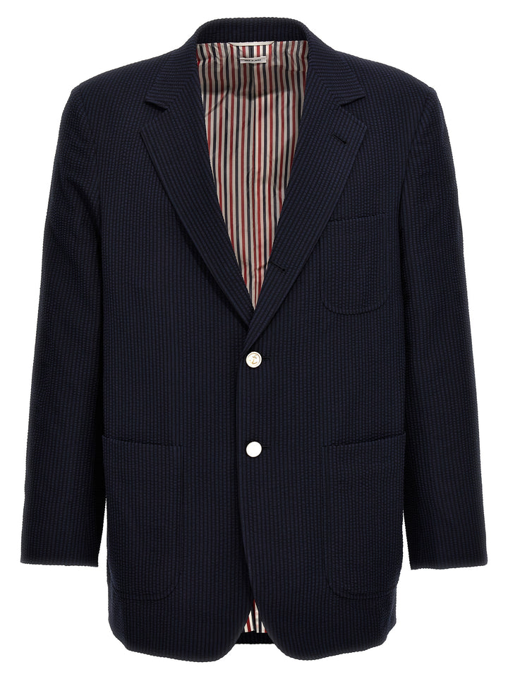Thom Browne Single-Breasted Seersucker Blazer - Blu | 1958c49711651aaeeaf1b24b01125c491c24dd37