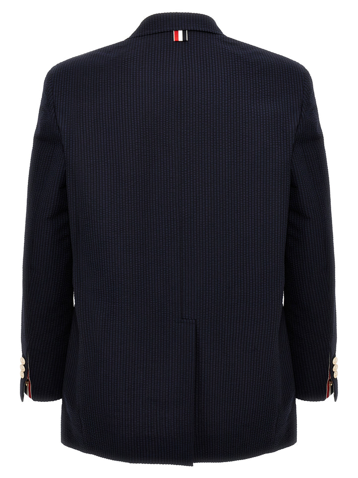 Thom Browne Single-Breasted Seersucker Blazer - Blu | 5ebafafaea6a88d4e7bfbe68ff334bc172588772
