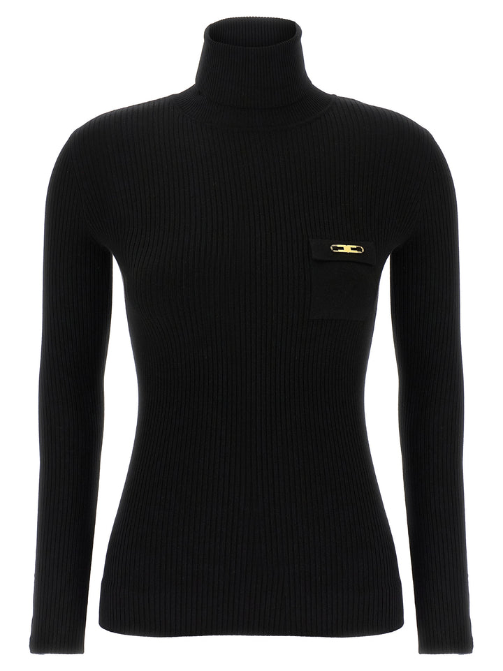 Elisabetta Franchi Ribbed Turtleneck Sweater Maglioni - Nero | 99772b8f7780e08ff9368be5181972985c243da9
