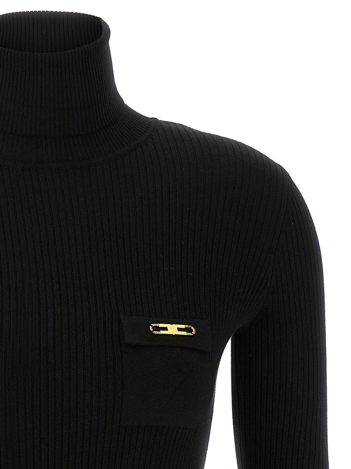 Elisabetta Franchi Ribbed Turtleneck Sweater Maglioni - Nero | 01385cc632ecd668e8d37eda048e50188baad56d