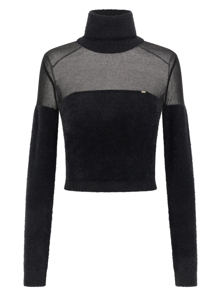 Elisabetta Franchi Brushed Insert Turtleneck Sweater Maglioni - Nero | d20247208e471ef27d01b9843c0d4f493434b9cc