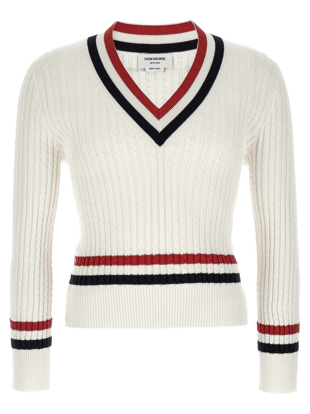 Thom Browne Rwb Intarsia Sweater Maglioni - Bianco | 1af6db777d00527703779d030429042409135caf