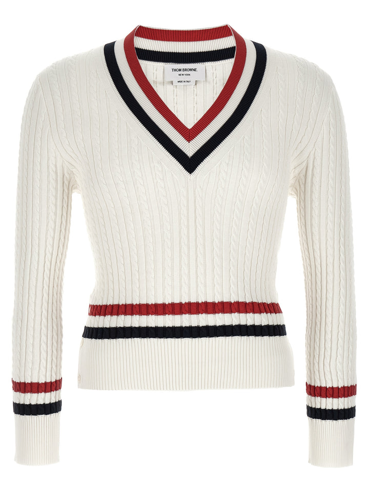 Thom Browne Rwb Intarsia Sweater Maglioni - Bianco | 1af6db777d00527703779d030429042409135caf
