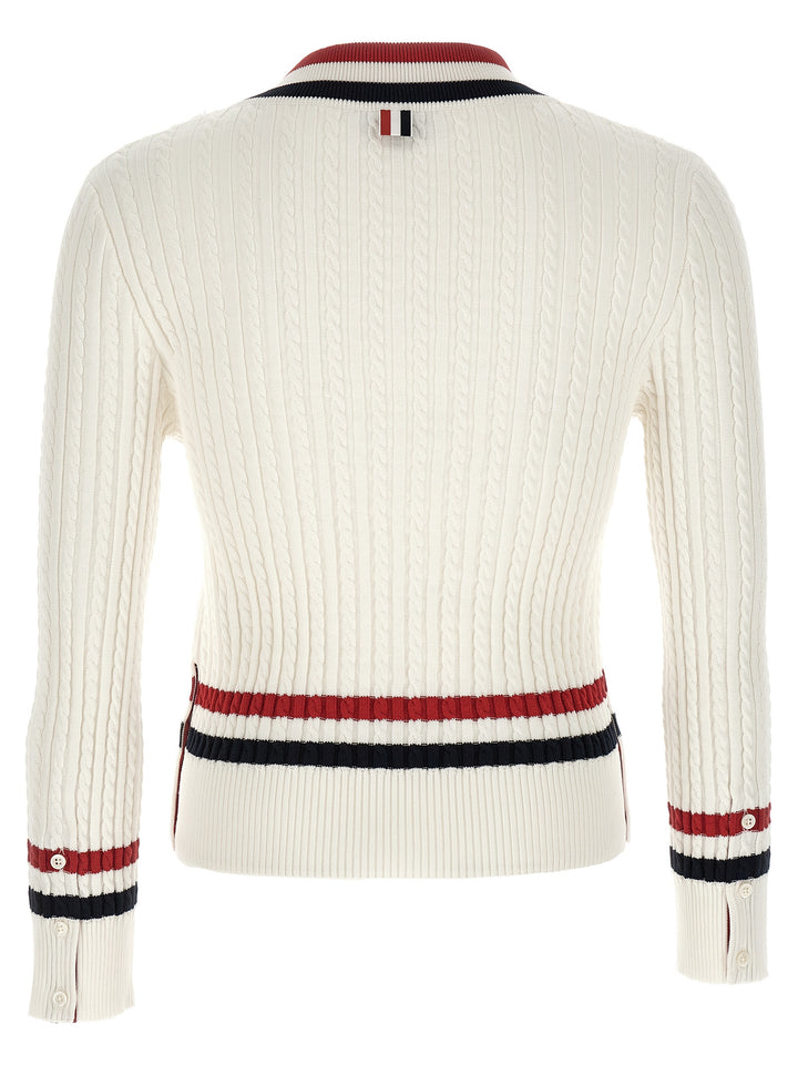 Thom Browne Rwb Intarsia Sweater Maglioni - Bianco | 6809d3268f8ebeb7d15a90b283a44ae6f69f5118