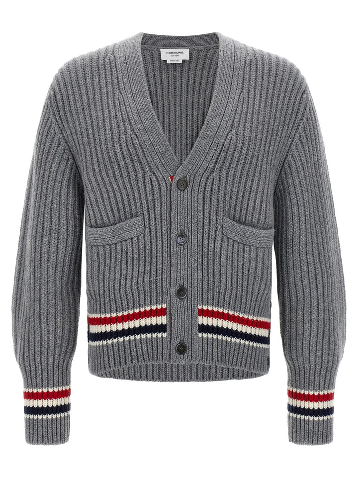 Thom Browne Rwb Tape Cardigan Maglioni - Grigio | 5f6d0ec8a74902e9fc6389dfa0386320fb6c1c40