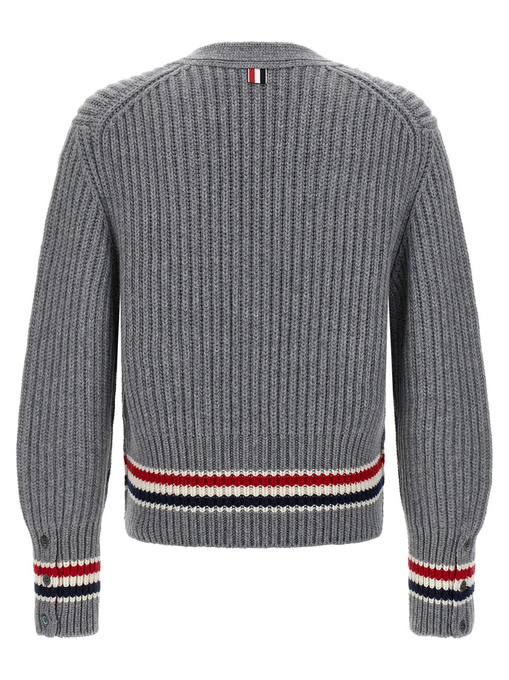 Thom Browne Rwb Tape Cardigan Maglioni - Grigio | 54894aac09c2de2f2e6ce6e21a0648d47e39c194