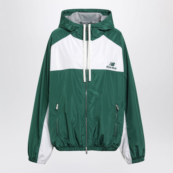 Green/White Hooded Jacket In Technical Poplin