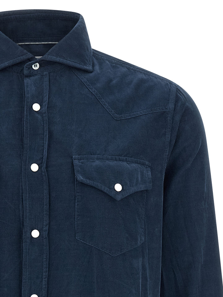 Brunello Cucinelli Corduroy Shirt Camicie - Blu | b49f2d3fa9d08bad77bae2cdb9215adb158dab40