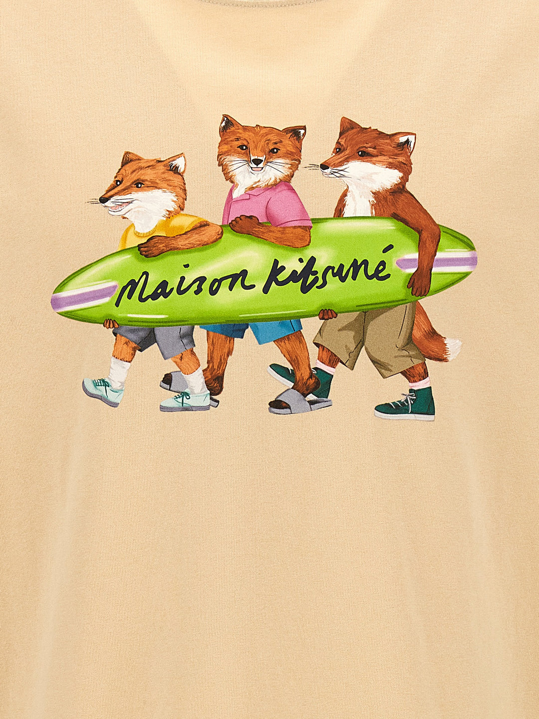 Surfing Foxes T Shirt Beige