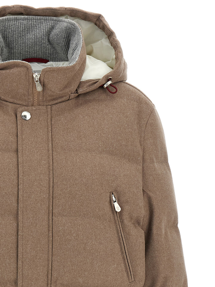 Brunello Cucinelli Flannel Down Jacket Puffer Jackets - Beige | ce982f6885e77351c15ed86bd88ef1c769199b22