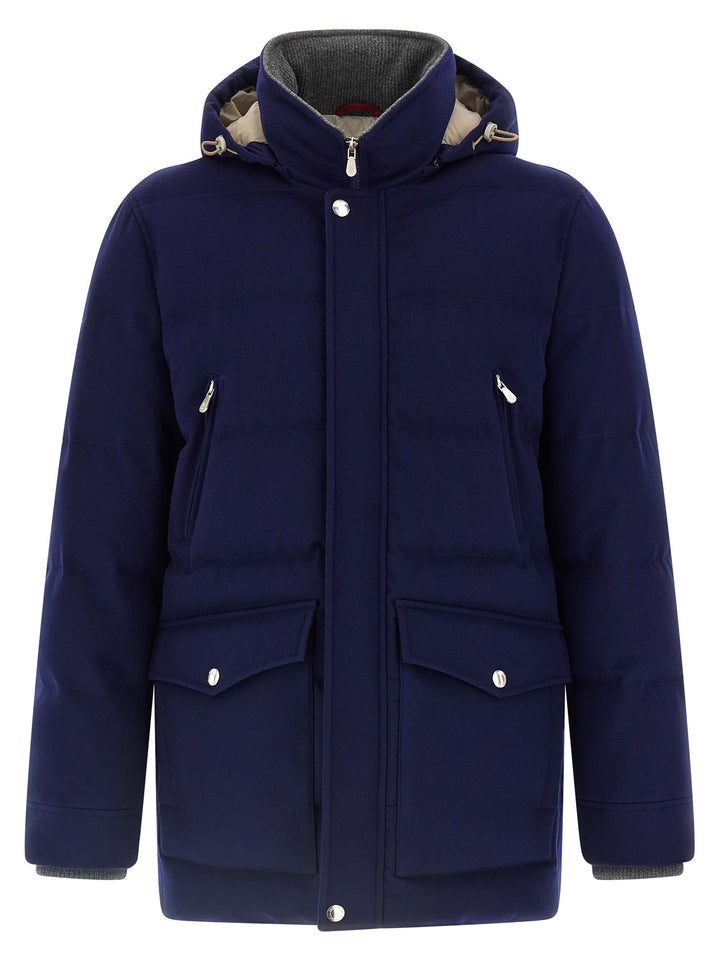 Brunello Cucinelli Flannel Down Jacket Puffer Jackets - Blu | c5db663e893f0e14407c2b0028147934e1e63879