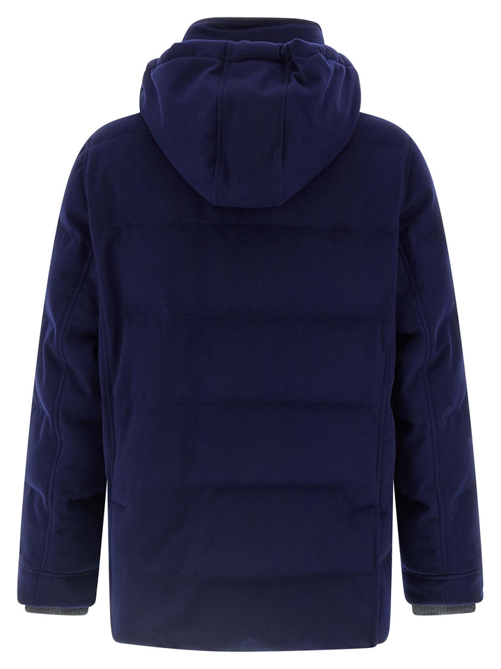 Brunello Cucinelli Flannel Down Jacket Puffer Jackets - Blu | 6f67a7d954c228417a2285d2cacb4b8314ac7417