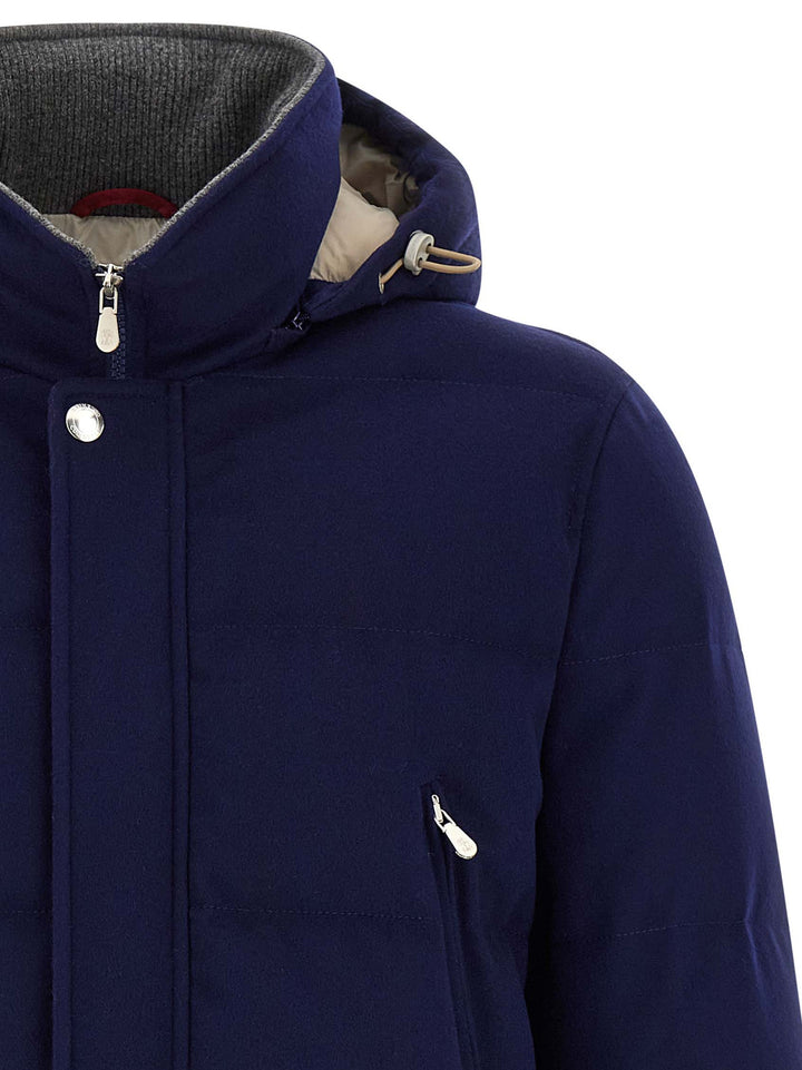 Brunello Cucinelli Flannel Down Jacket Puffer Jackets - Blu | 2b979224bc4d2a410a2524e45da42bcefbd2ab9d