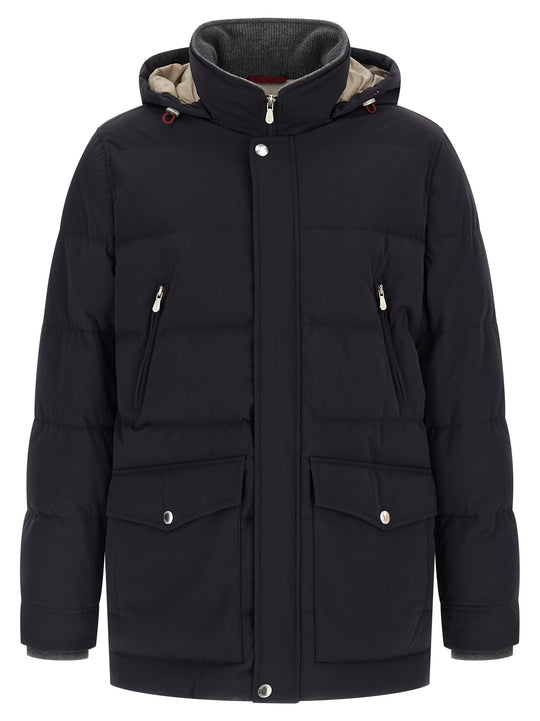 Knit Insert Down Jacket Puffer Jackets Blu