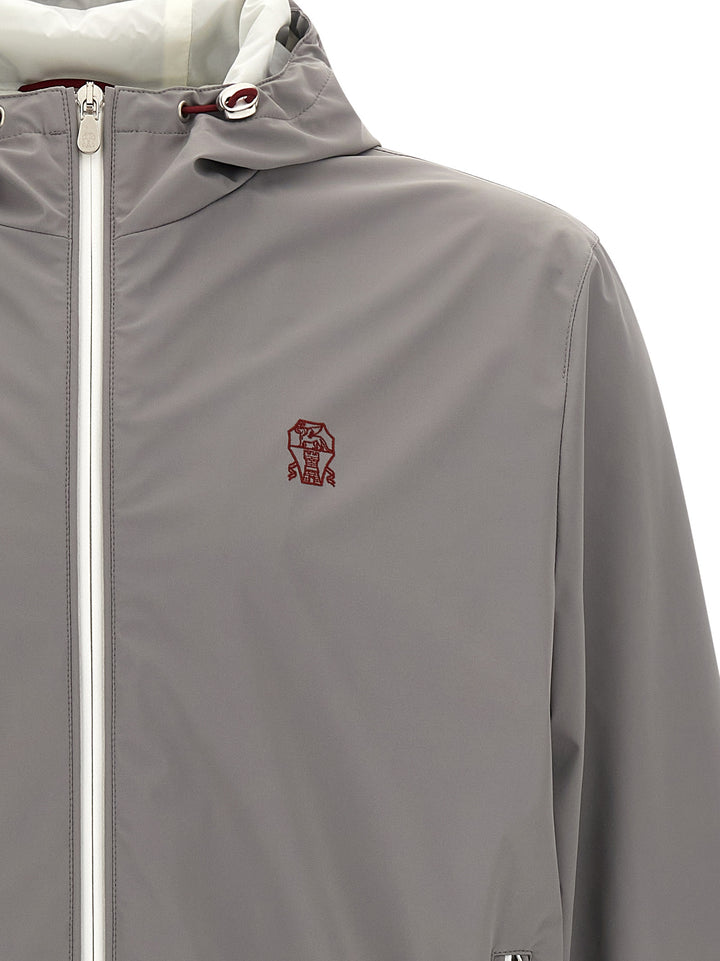 Brunello Cucinelli Logo Embroidery Windbreaker Puffer Jackets - Grigio | 558dfff56de5419441e75f9c130033232dfaebfb