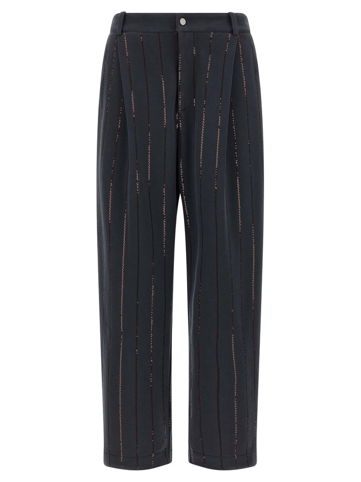 Brunello Cucinelli Dazzling Chalk Stripe Embroidery Pantaloni - Grigio | ad45fa31aaa8e17e68c28cdf1a3ac306eb44d0df