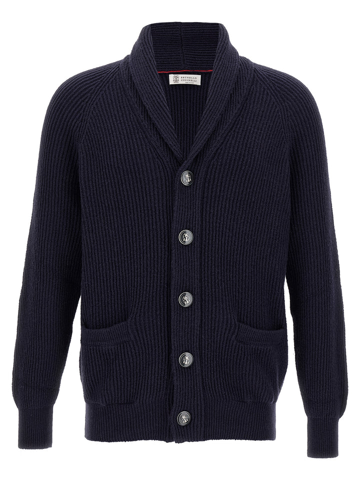 Brunello Cucinelli Shawl Neck Cardigan Maglioni - Blu | 9a3e6b0dbd0ee42091623652064d2acedeea8999